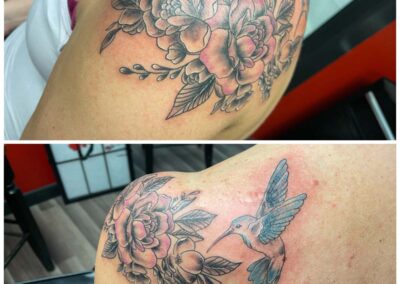 Flowers and Hummingbird Tattoo